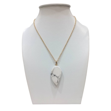 Pendentif Howlite avec Chaîne Acier Plaqué Or