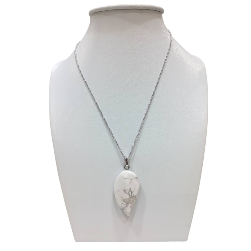 Pendentif Howlite avec Chaîne Acier Plaqué Argent