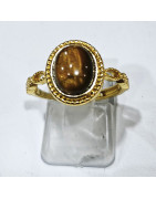 Bague Œil de Tigre Acier Inox Plaqué Or Taille Réglable