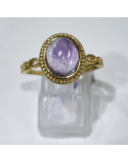 Bague Améthyste Acier Inox Plaqué Or Taille Réglable