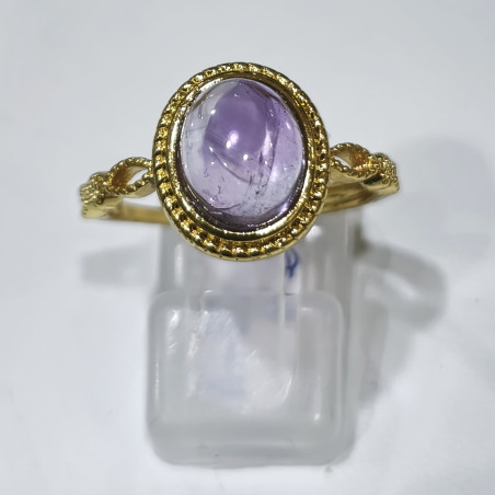 Bague Améthyste Acier Inox Plaqué Or Taille Réglable