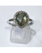 Bague Labradorite Acier Inox Taille Réglable