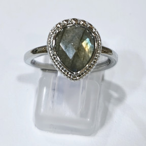 Bague Labradorite Acier Inox Taille Réglable