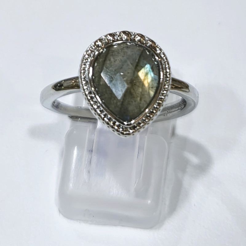 Bague Labradorite Acier Inox Taille Réglable