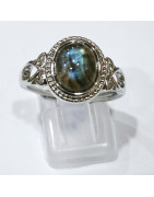 Bague Labradorite Acier Inox Taille Réglable