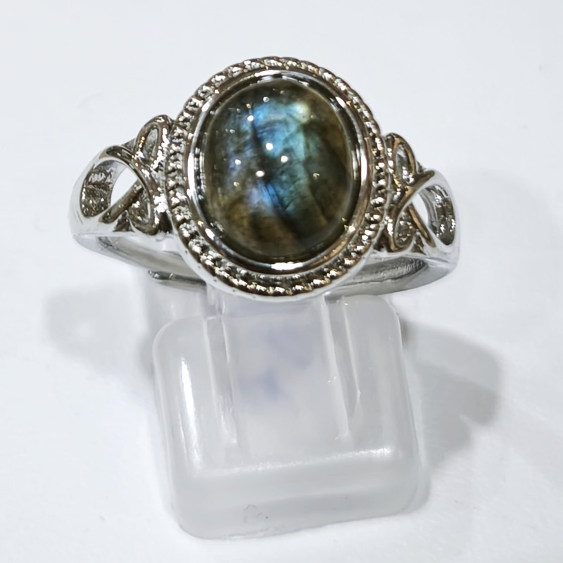 Bague Labradorite Acier Inox Taille Réglable