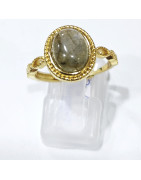 Bague Labradorite Acier Inox Plaqué Or Taille Réglable