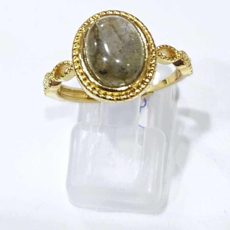 Bague Labradorite Acier Inox Plaqué Or Taille Réglable