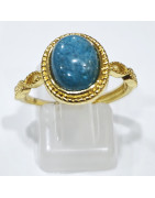 Bague Apatite Acier Inox Plaqué Or Taille Réglable