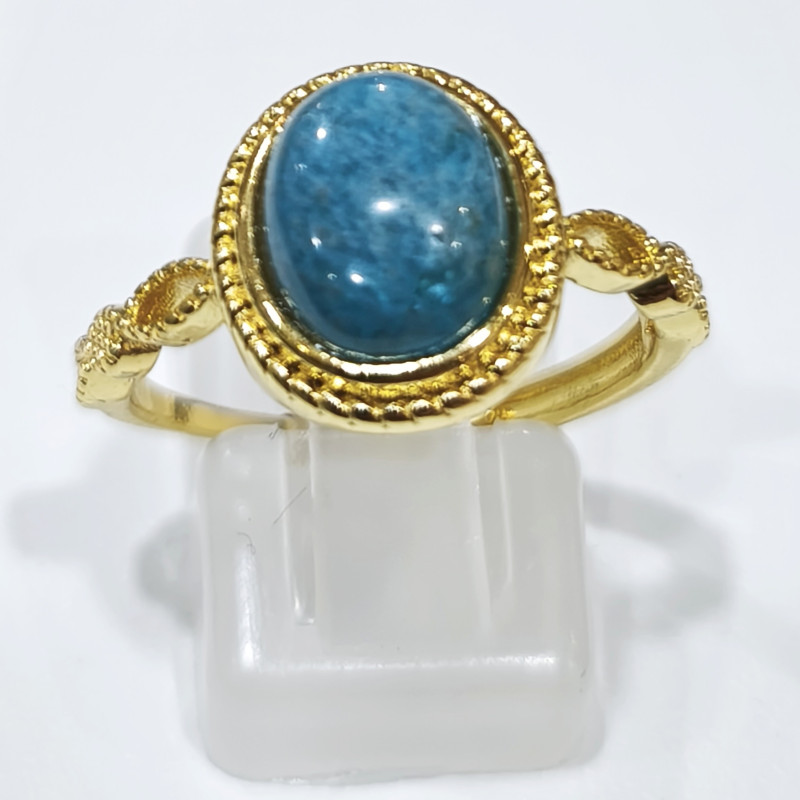 Bague Apatite Acier Inox Plaqué Or Taille Réglable