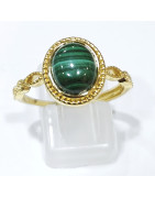 Bague Malachite Acier Inox Plaqué Or Taille Réglable