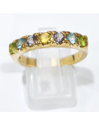 Bague Améthyste Péridot Citrine et Topaze Acier Inox Plaqué Or Taille Réglable
