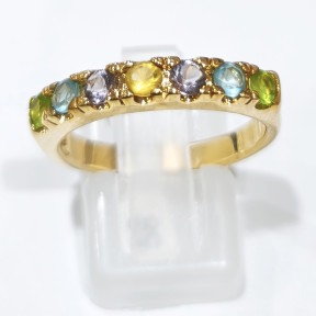 Bague Améthyste Péridot Citrine et Topaze Acier Inox Plaqué Or Taille Réglable