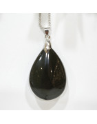 Pendentif Obsidienne Œil Céleste Goutte avec Chaîne Acier Inox 42 cm + 5 cm