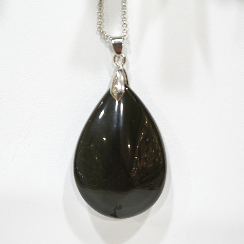 Pendentif Obsidienne Œil Céleste Goutte avec Chaîne Acier Inox 42 cm + 5 cm
