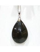 Pendentif Obsidienne Œil Céleste Goutte avec Chaîne Acier Inox 42 cm + 5 cm
