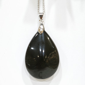Pendentif Obsidienne Œil Céleste Goutte avec Chaîne Acier Inox 42 cm + 5 cm