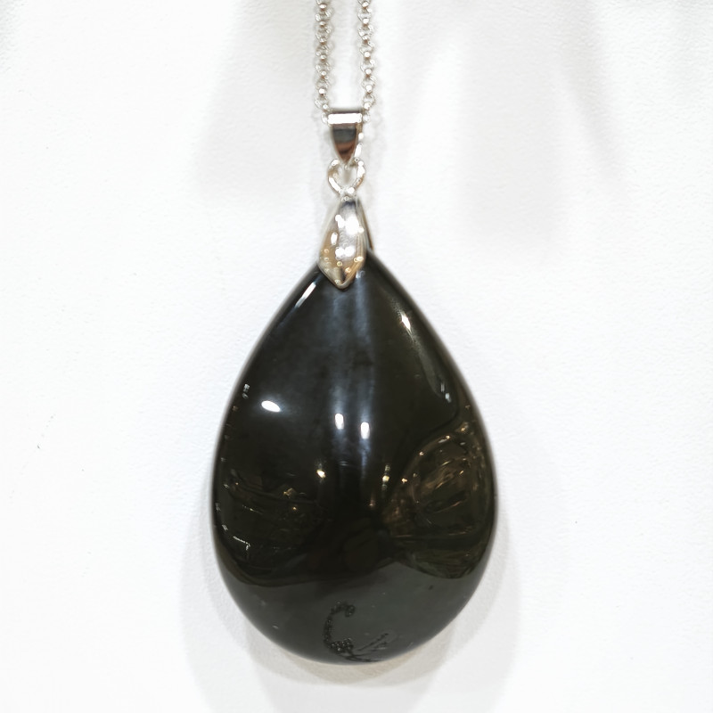 Pendentif Obsidienne Œil Céleste Goutte avec Chaîne Acier Inox 42 cm + 5 cm
