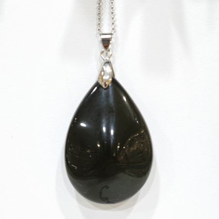 Pendentif Obsidienne Œil Céleste Goutte avec Chaîne Acier Inox 21 cm + 5 cm