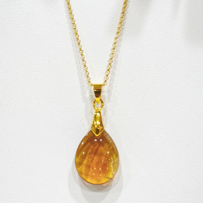 Pendentif Citrine Goutte avec Chaîne Acier Inox Plaqué Or 22 cm + 6 cm