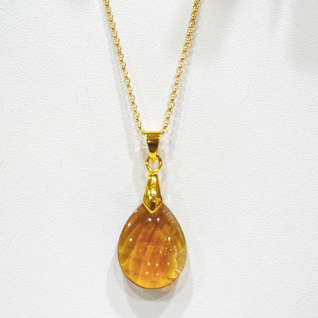 Pendentif Citrine Goutte avec Chaîne Acier Inox Plaqué Or 22 cm + 6 cm