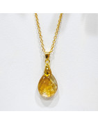 Pendentif Citrine Goutte avec Chaîne Acier Inox Plaqué Or 44 cm + 6 cm