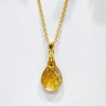 Pendentif Citrine Goutte avec Chaîne Acier Inox Plaqué Or 44 cm + 6 cm