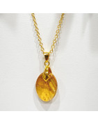 Pendentif Citrine Goutte avec Chaîne Acier Inox Plaqué Or 44 cm + 6 cm