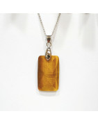 Pendentif Œil de Tigre Rectangle avec Chaîne Acier Inox 44 + 5 cm