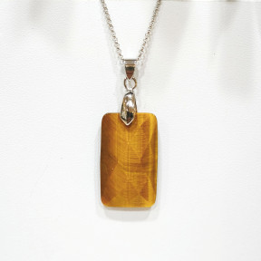 Pendentif Œil de Tigre Rectangle avec Chaîne Acier Inox 44 + 5 cm