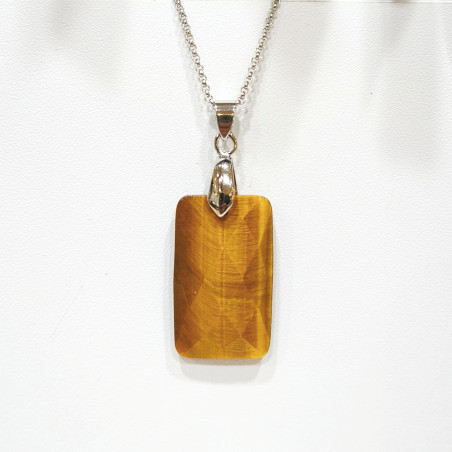 Pendentif Œil de Tigre Rectangle avec Chaîne Acier Inox 44 + 5 cm