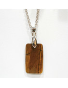 Pendentif Œil de Tigre Rectangle avec Chaîne Acier Inox 44 + 5 cm
