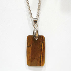 Pendentif Œil de Tigre Rectangle avec Chaîne Acier Inox 44 + 5 cm