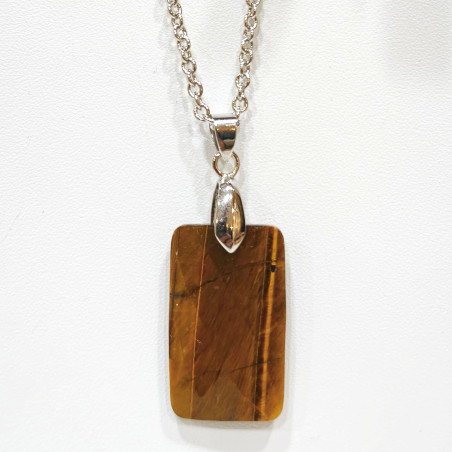 Pendentif Œil de Tigre Rectangle avec Chaîne Acier Inox 44 + 5 cm