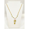 Collier Quartz Rose Péridot et Perles Acier Inox Plaqué or 50 + 4 cm
