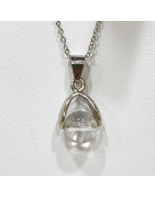 Pendentif Cristal de Roche Boule avec Chaîne Acier Inox 44 cm