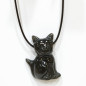 Pendentif Obsidienne Noire Chat sur Cordon Réglable