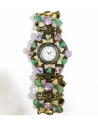 Montre Email et Swarovski Bracelet Elastique (Poignet 20/22 cm)