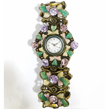 Montre Email et Swarovski Bracelet Elastique (Poignet 20/22 cm)