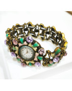 Montre Email et Swarovski Bracelet Elastique (Poignet 20/22 cm)