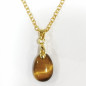 Pendentif Œil de Tigre Goutte avec Chaîne Acier Inox Plaqué or 44 + 5 cm