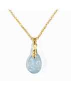 Pendentif Aigue Marine Goutte avec Chaîne Acier Inox Plaqué or 44 + 5 cm