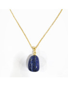 Pendentif Lapis-Lazuli avec Chaîne Acier Inox Plaqué Or 44 cm + 6 cm