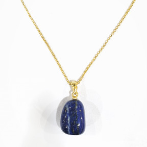 Pendentif Lapis-Lazuli avec Chaîne Acier Inox Plaqué Or 44 cm + 6 cm