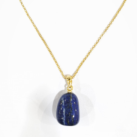 Pendentif Lapis-Lazuli avec Chaîne Acier Inox Plaqué Or 44 cm + 6 cm
