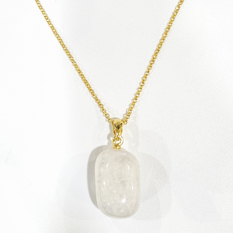 Pendentif Pierre de Lune avec Chaîne Acier Inox Plaqué Or 44 cm + 6 cm