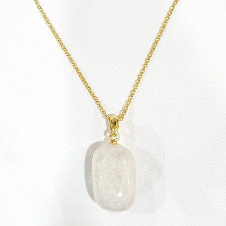 Pendentif Pierre de Lune avec Chaîne Acier Inox Plaqué Or 44 cm + 6 cm