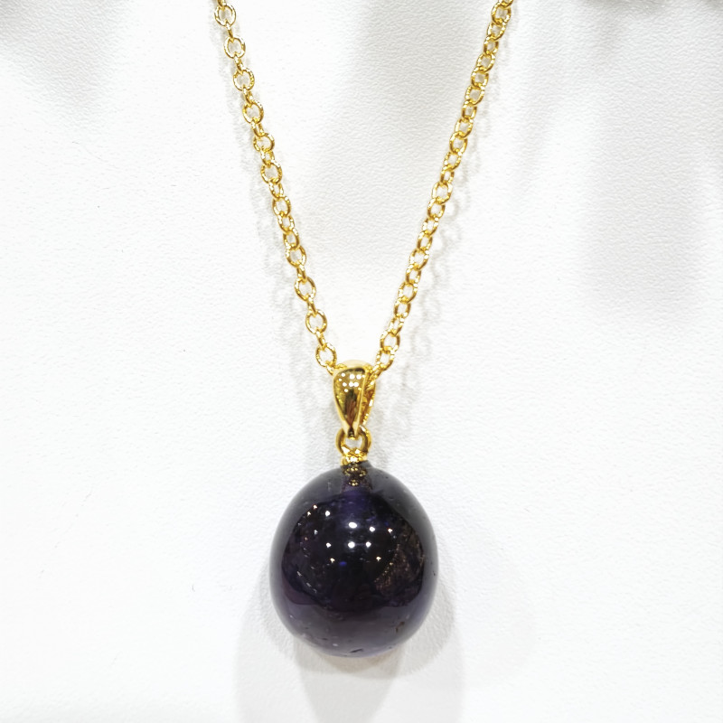 Pendentif Améthyste avec Chaîne Acier Inox Plaqué Or 44 cm + 6 cm