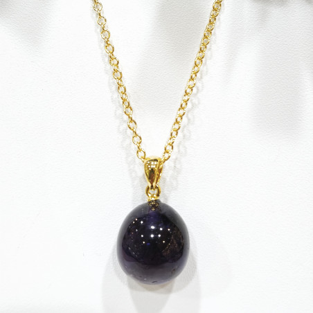 Pendentif Améthyste avec Chaîne Acier Inox Plaqué Or 44 cm + 6 cm