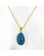 Pendentif Apatite avec Chaîne Acier Inox Plaqué Or 44 cm + 6 cm